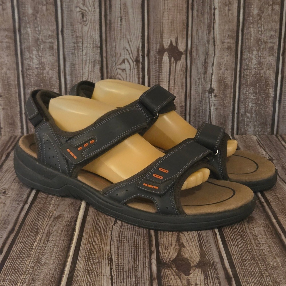 Sz 12 2E Wide Mens OrthoFeet Cambria Black Leather Comfort Orthopedic Sandals